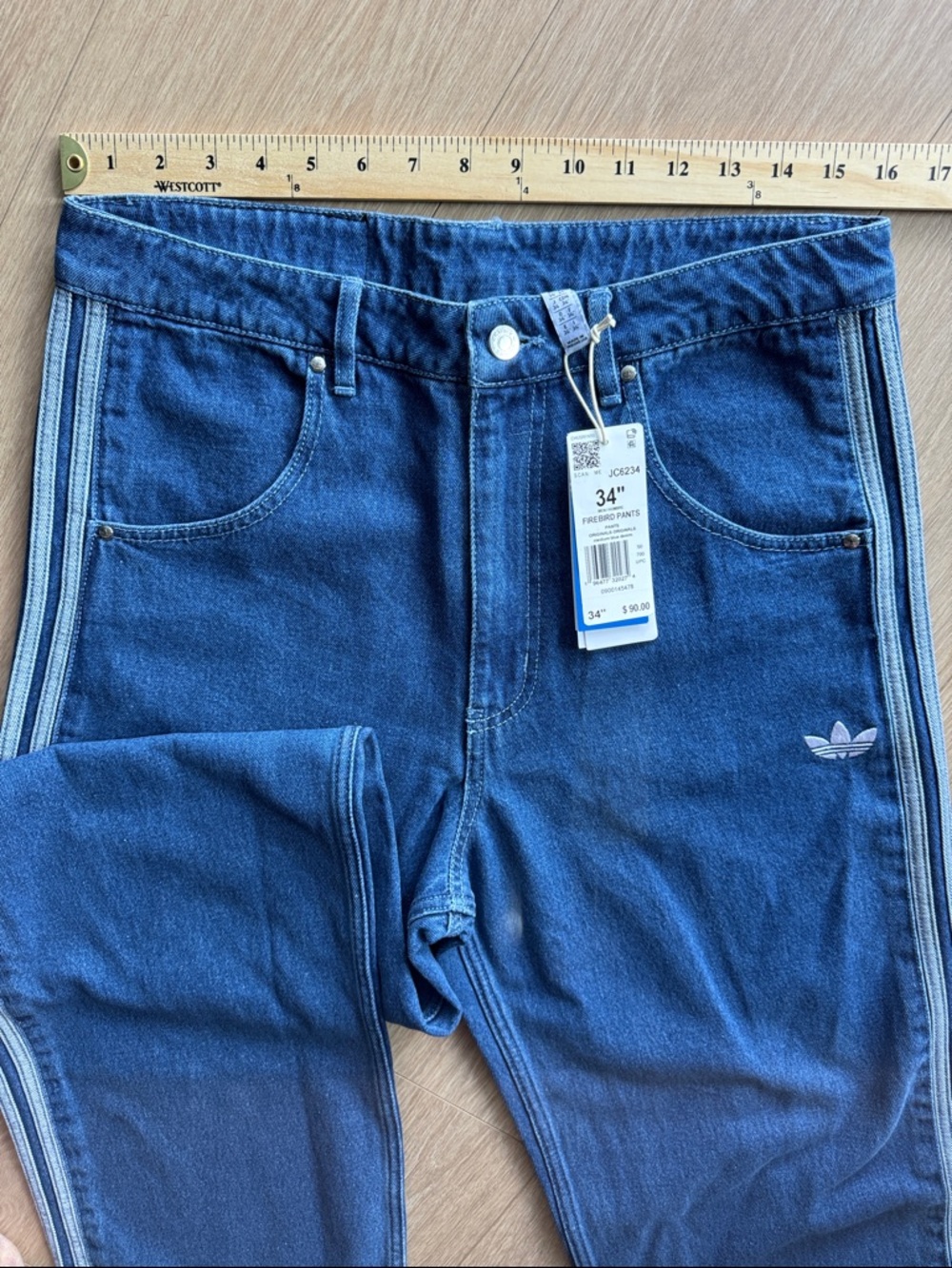 adidas Adicolor Firebird Pants Medium Blue Denim Size 34 - Picture 14 of 16